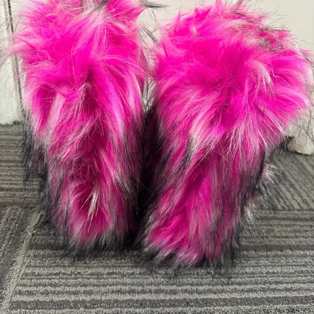 Women’s Hot Pink Faux Fur Boots Plush Winter Round Toe Furry Boots EU 39.5 New